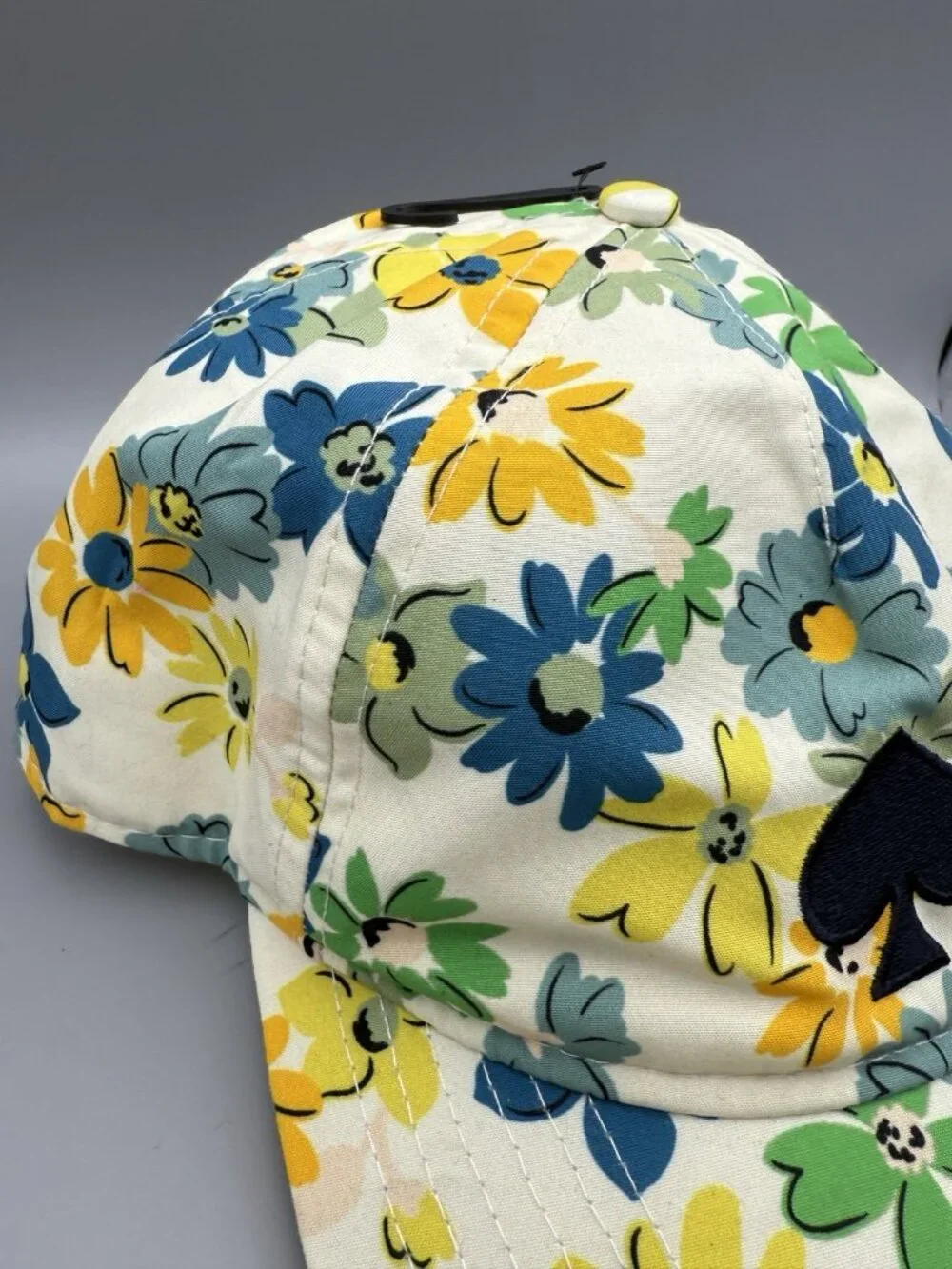 NWT Kate Spade Floral Printed Cap Hat Cream Yellow Blue Green Spade Logo